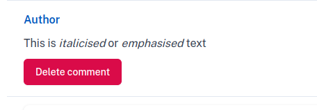Rendered italics tag
